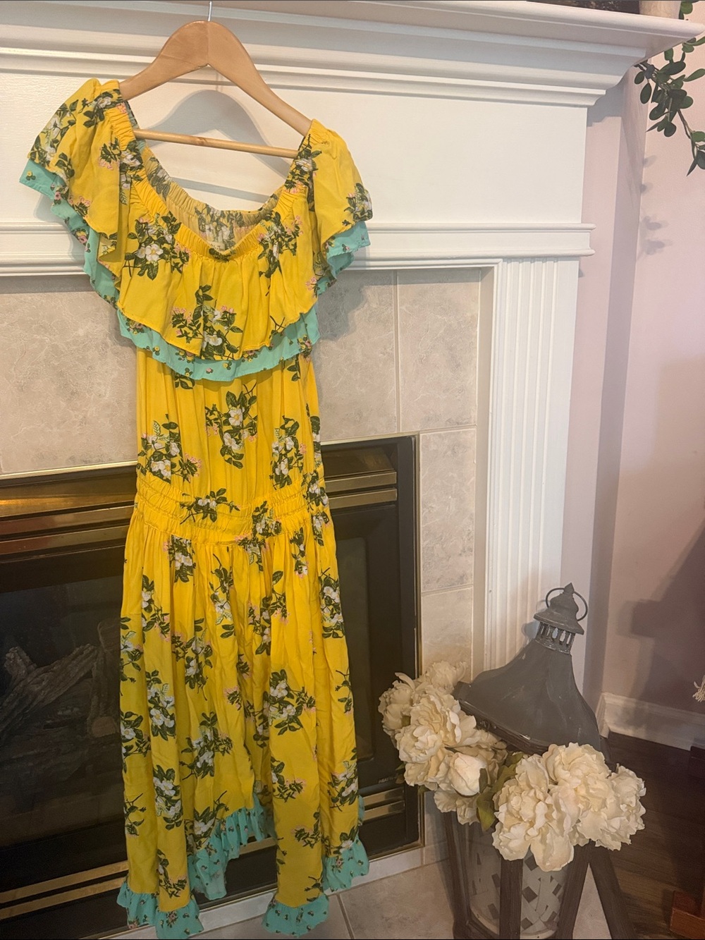 Matilda Jane Yellow Floral Ruffle Skirt Set with Aqua Trim